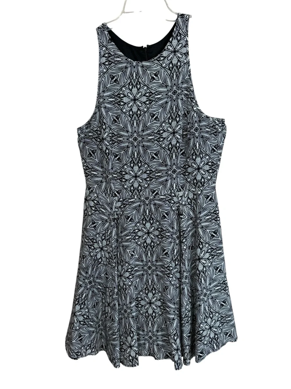 Yumi Kim Silk Fit Flare Dress Black White Print A Line L